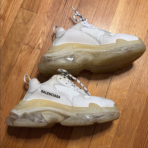 Balenciaga Shoes - Balenciaga White and Yellowed Sole Triple S Sneakers